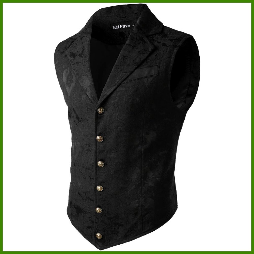 Victorian Suit Vest Steampunk Gothic Waistcoat 65%Cotton+30%Polyster+5%Spandex